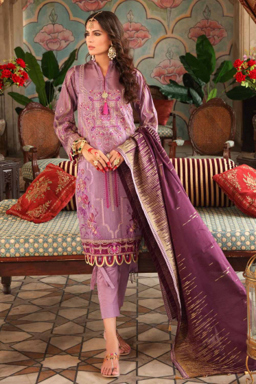 3 PC Unstitched Embroidered Khadi Net Suit with Lawn Dupatta FE-12257